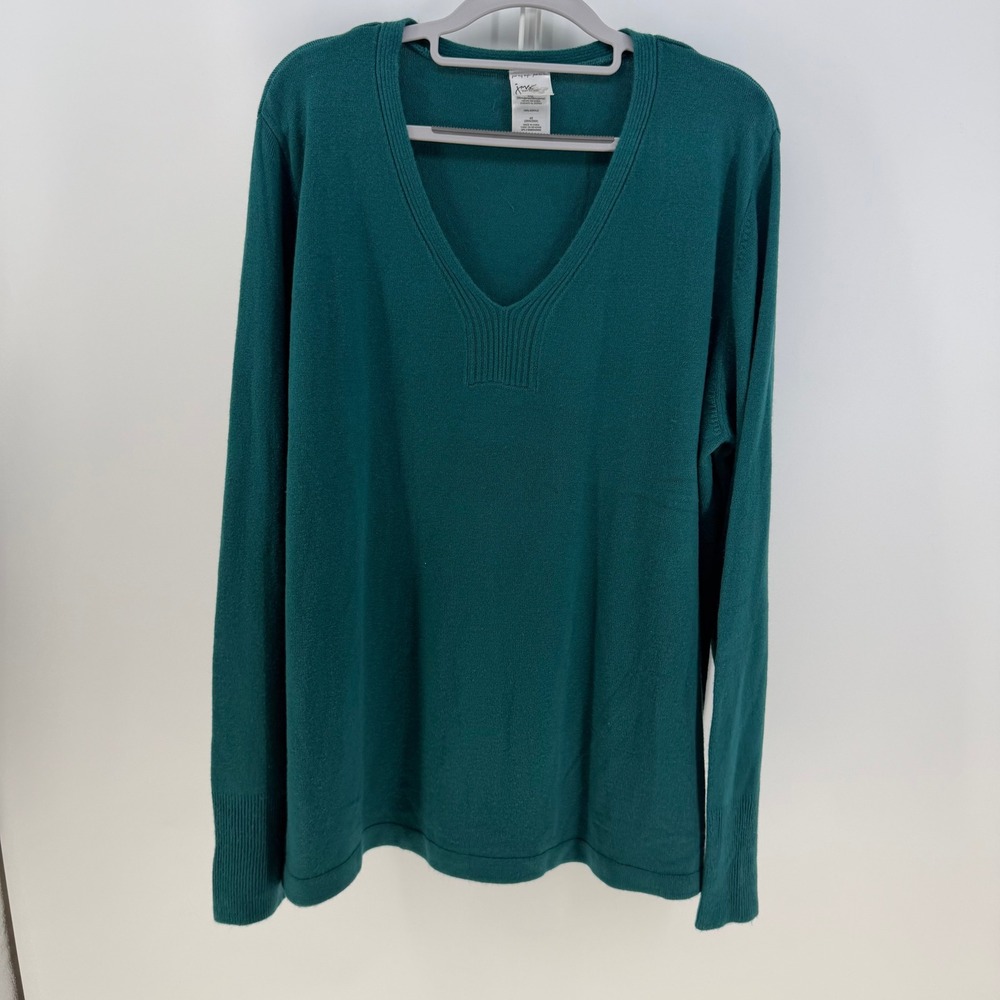 JMS Sweater Women 4X Teal Green V-Neck Long‎ Sleeve Whimsigoth Goblincore Office